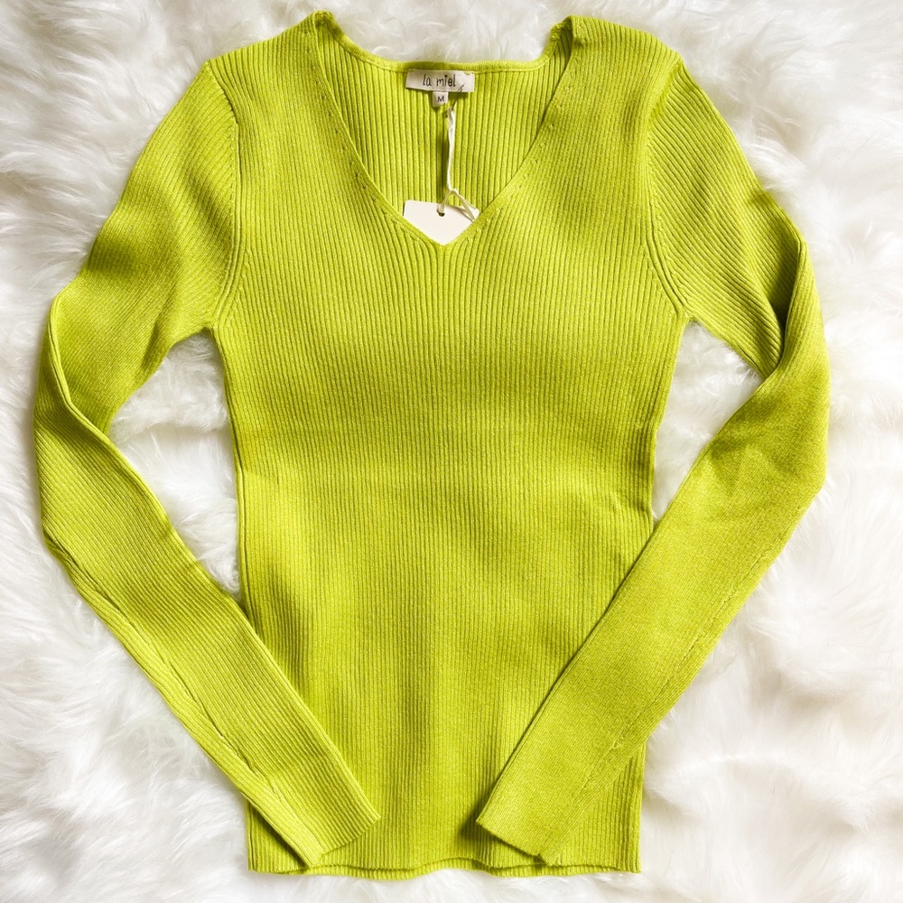 Lime Green V-neck Sweater NWT - Picture 4 of 9